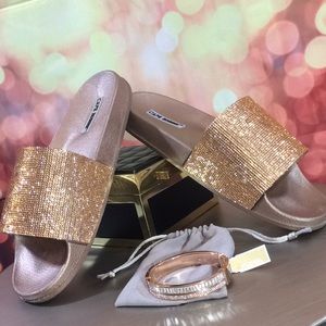 🌹🍑New Bling Sparkle Rose Gold 🌹Slides Sz 9